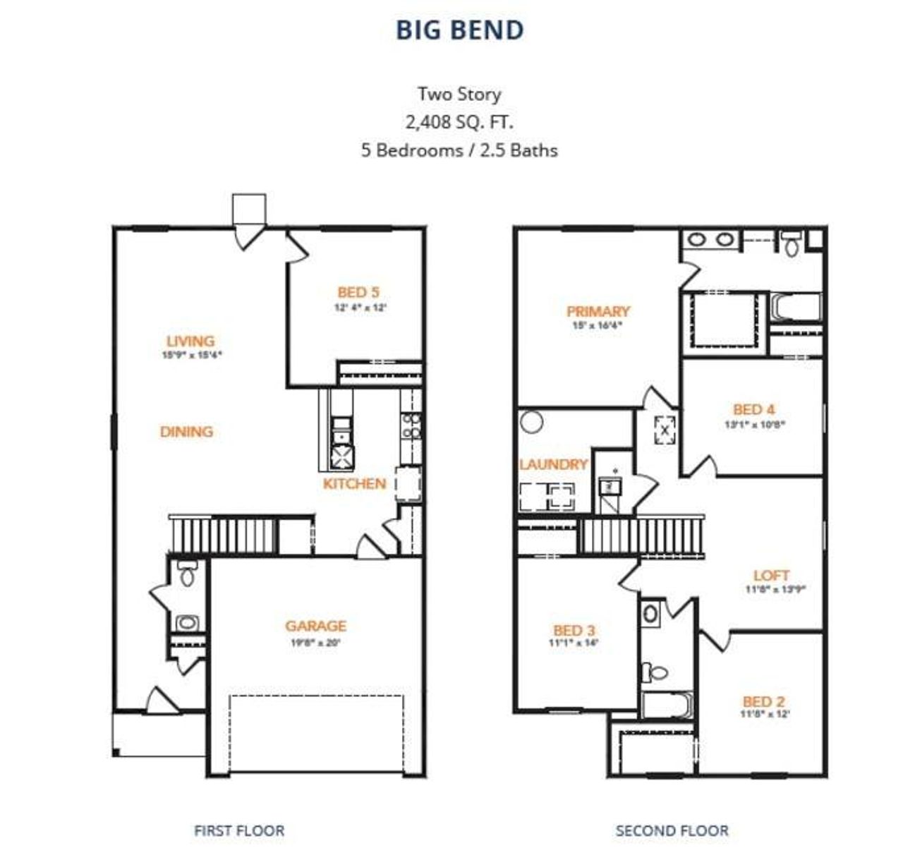 2D floor plan layout of this home in Waterside at Cedar Creek, Abilene, TX (Image 2).