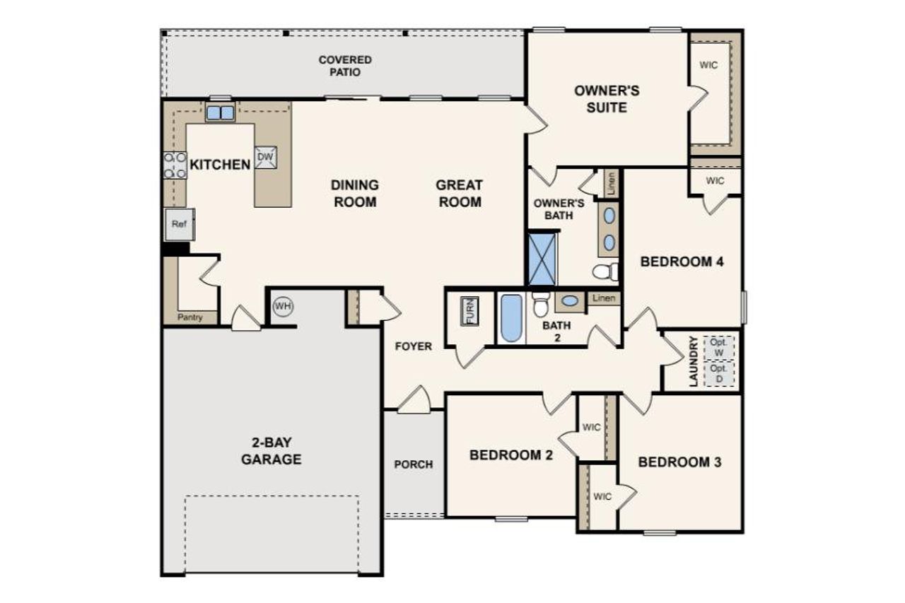 2D floor plan layout for the Aldridge by Century Complete in Shallow Creek, Hogansville, GA (Image 2).