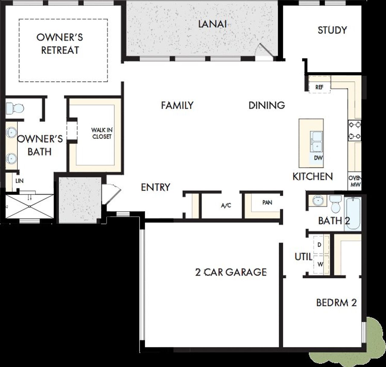 2D floor plan layout of this home in Waterset Bungalow Series, Apollo Beach, FL (Image 2). 2D floor plan layout of this home in Waterset Bungalow Series, Apollo Beach, FL (Image 2).
