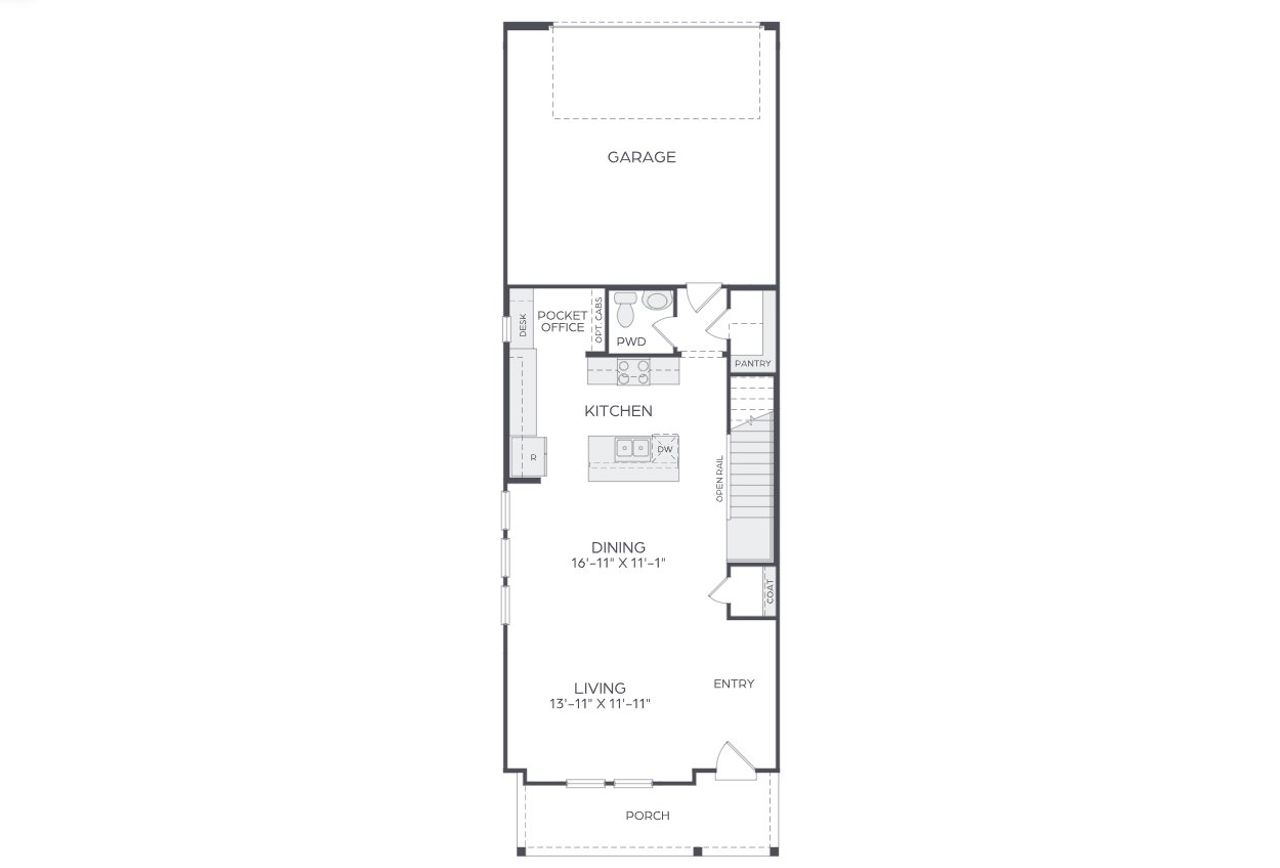 2D floor plan layout for the Sallie - Modern by Cadence Homes in Chelsea Commons, Allen, TX (Image 2). 2D floor plan layout for the Sallie - Modern by Cadence Homes in Chelsea Commons, Allen, TX (Image 2).