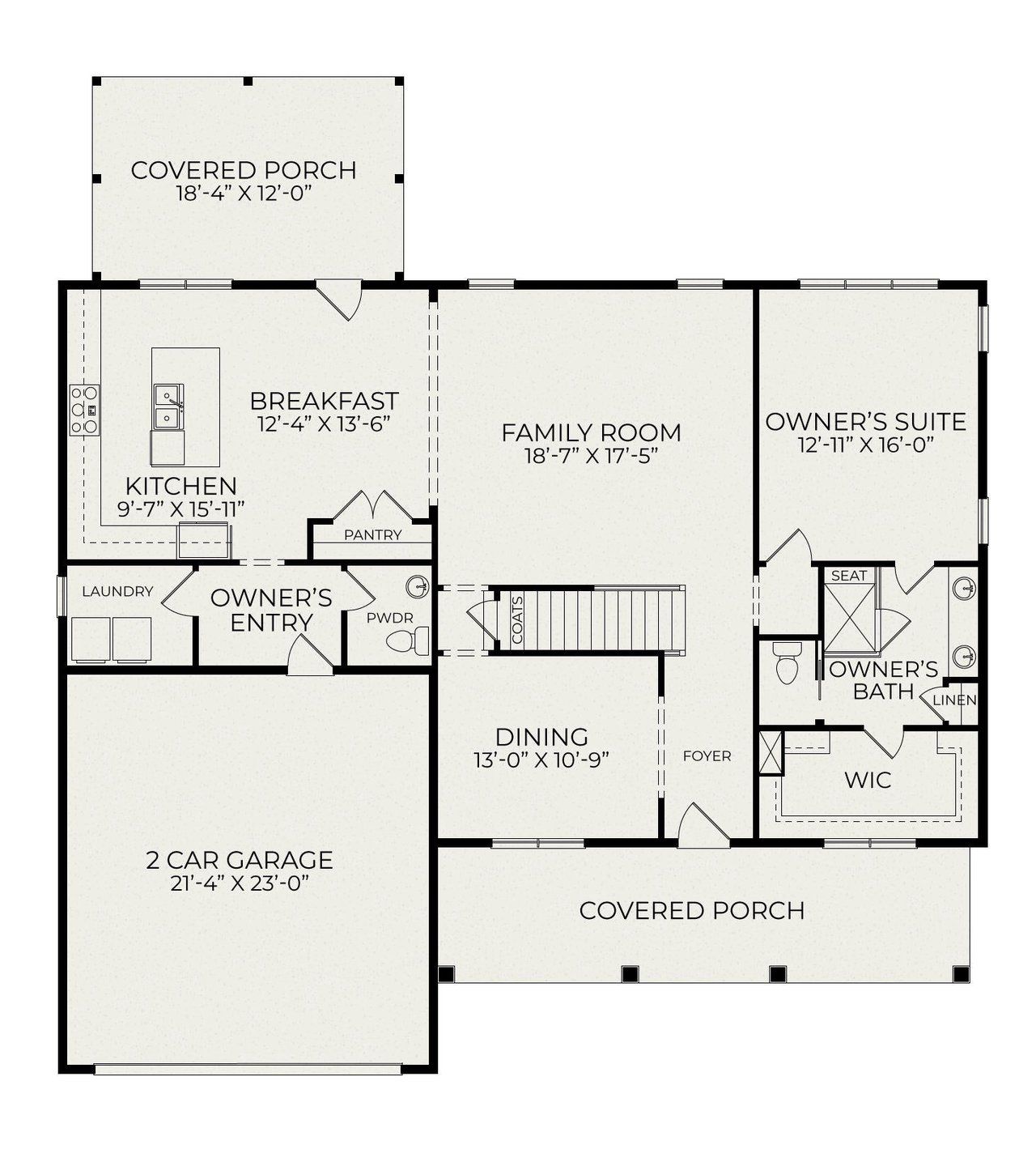 2D floor plan layout for the Hillandale American Farmhouse by Homes by Dickerson in The View, Durham, NC (Image 2). 2D floor plan layout for the Hillandale American Farmhouse by Homes by Dickerson in The View, Durham, NC (Image 2).