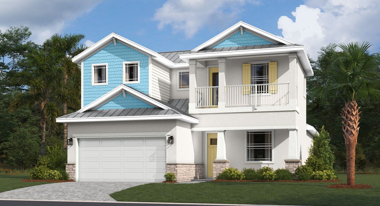 Front exterior of a new home in Beachview Cove, Ormond Beach, FL, highlighting curb appeal (Image 2).