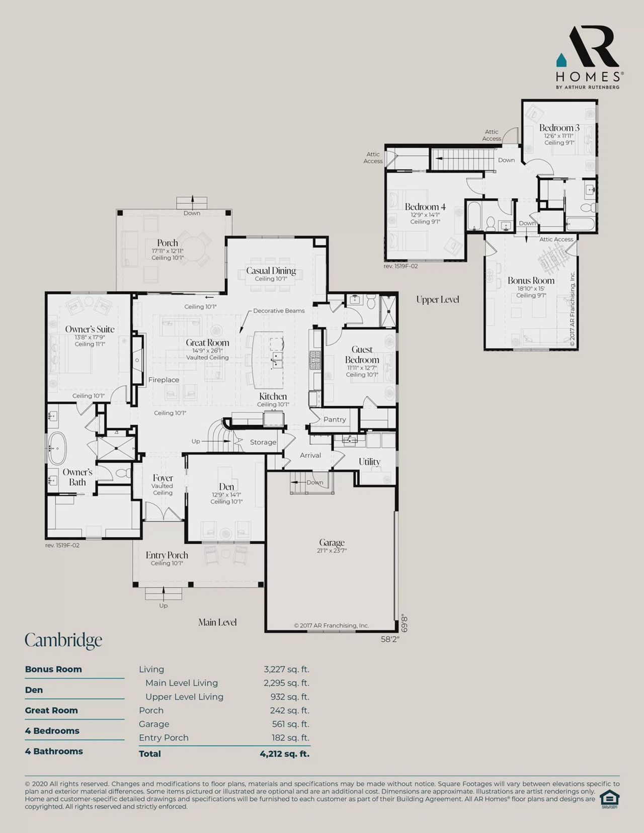 2D floor plan layout for the Cambridge by AR HOMES in Southern Hills Plantation, Brooksville, FL (Image 2).