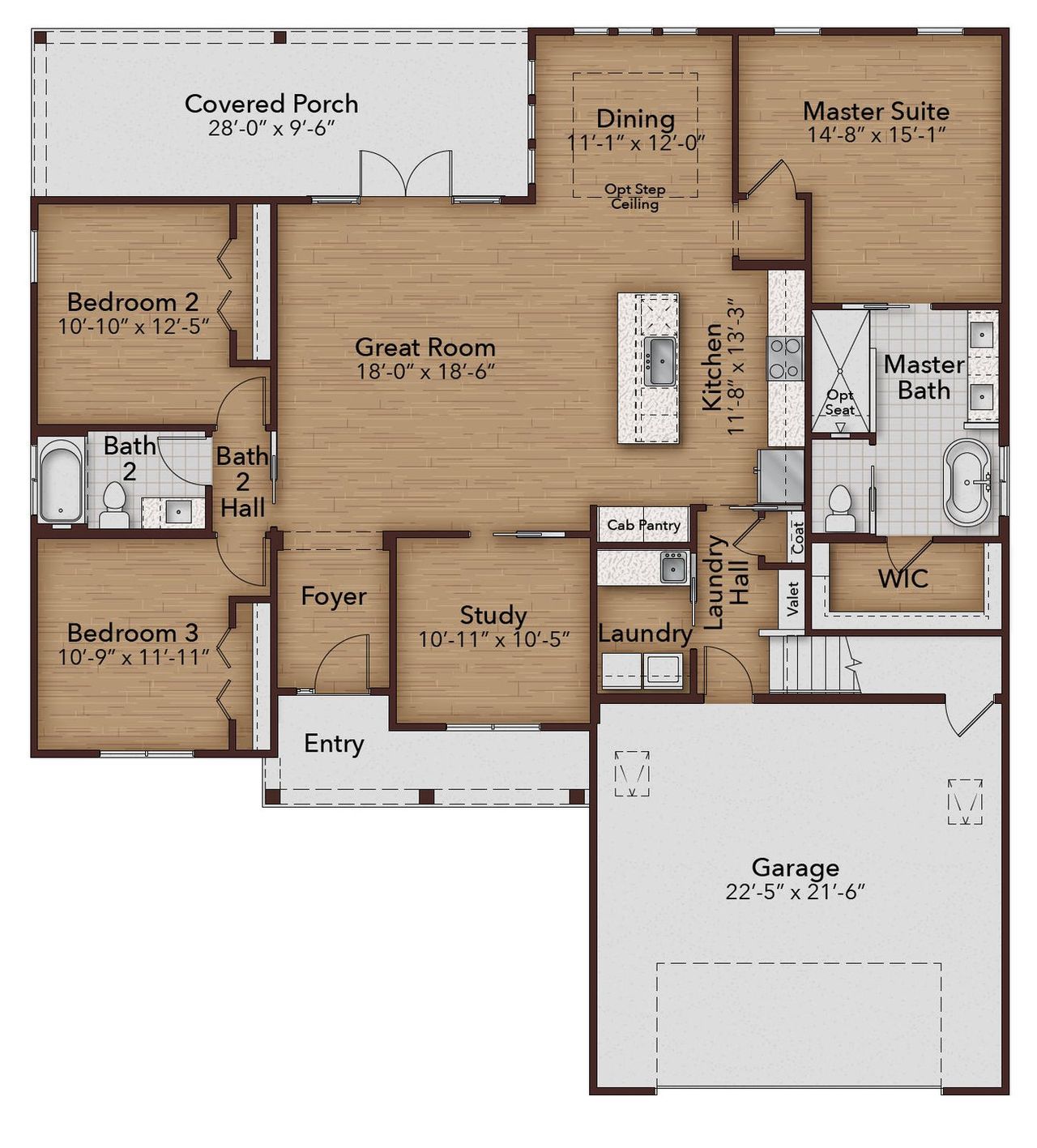 2D floor plan layout for the Maclay III by GW Homes in Laureate Village, Newberry, FL (Image 2).