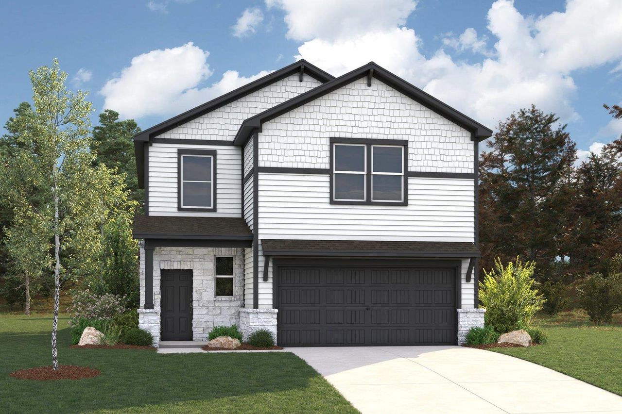Front exterior of a new home in Evelyn, Austin, TX, highlighting curb appeal (Image 2).