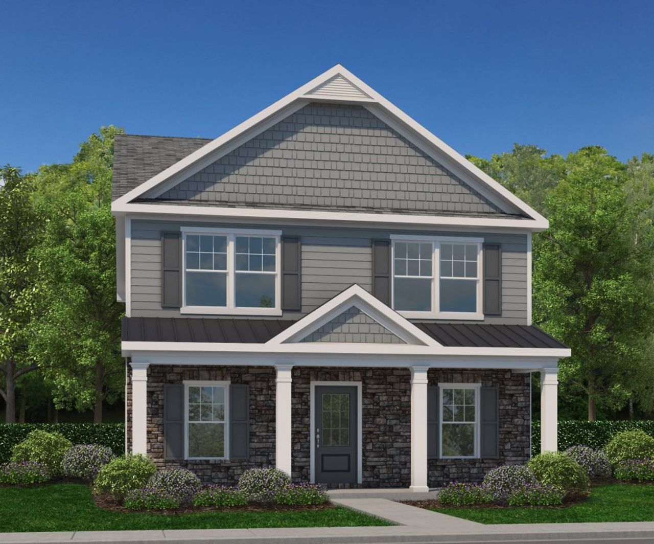 Front exterior of a new home in Magnolia Trace, Flowery Branch, GA, highlighting curb appeal (Image 2). Front exterior of a new home in Magnolia Trace, Flowery Branch, GA, highlighting curb appeal (Image 2).