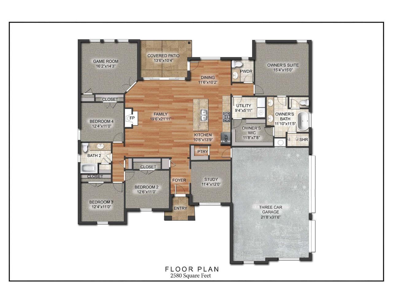 2D floor plan layout of this home in Cartwright Ranch, Weatherford, TX (Image 2).