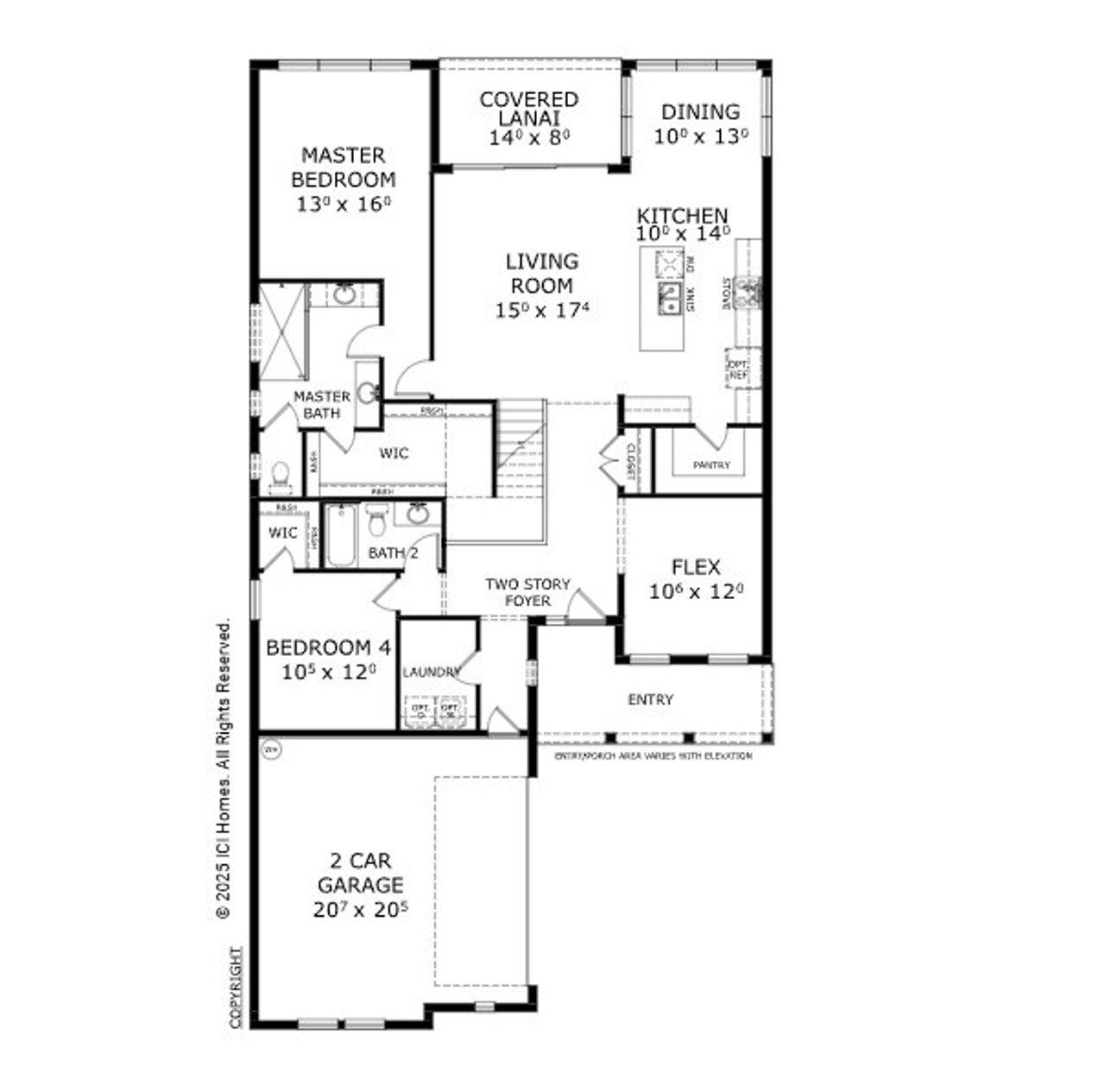 2D floor plan layout for the Mesa Verde by ICI Homes in The Conservatory at Hammock Beach, Palm Coast, FL (Image 2).