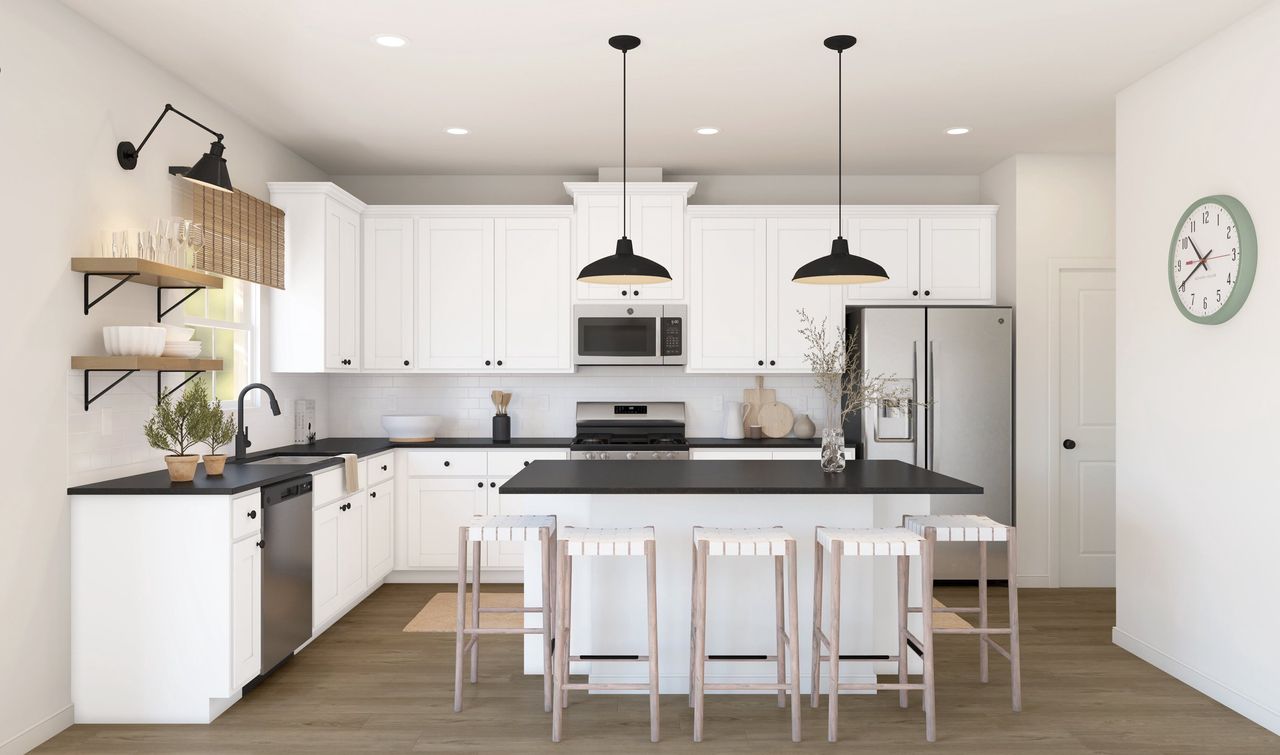 Kitchen with bold granite countertops