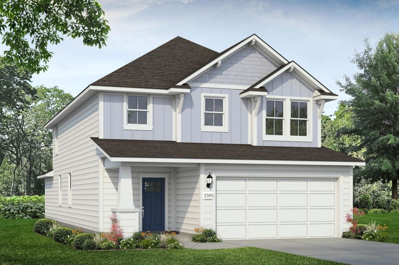 Representative exterior photo of a completed home built from the Cascade 2595 by Brohn Homes in Cascade, Liberty Hill, TX (Image 2). Representative exterior photo of a completed home built from the Cascade 2595 by Brohn Homes in Cascade, Liberty Hill, TX (Image 2).