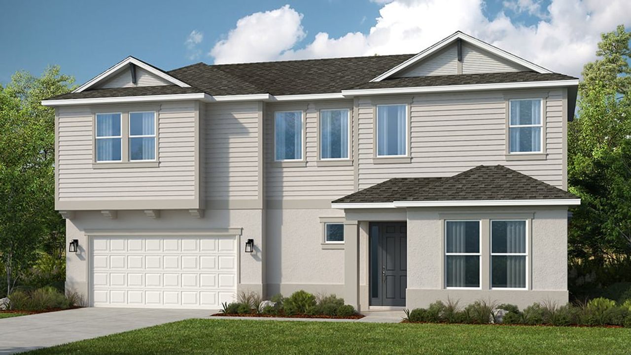 Representative exterior photo of a completed home built from the Vilano by Taylor Morrison in Sunbridge, Orlando, FL (Image 2). Representative exterior photo of a completed home built from the Vilano by Taylor Morrison in Sunbridge, Orlando, FL (Image 2).