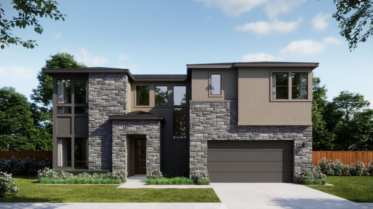 Representative exterior photo of a completed home built from the 5052 by Risewell Homes in Freedom at Anthem, Kyle, TX (Image 2).