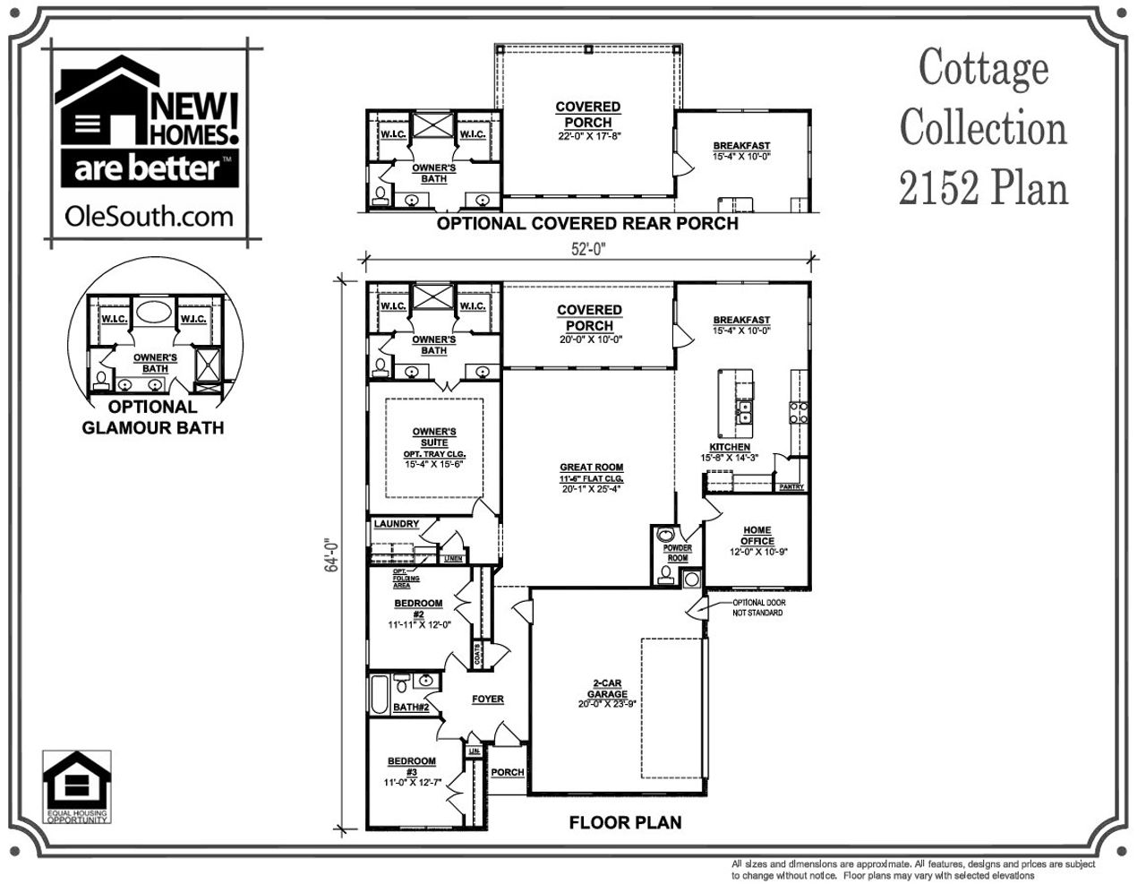 2D floor plan layout for the 2152 Elevation DEF by Ole South in Brewer Point, Murfreesboro, TN (Image 2).
