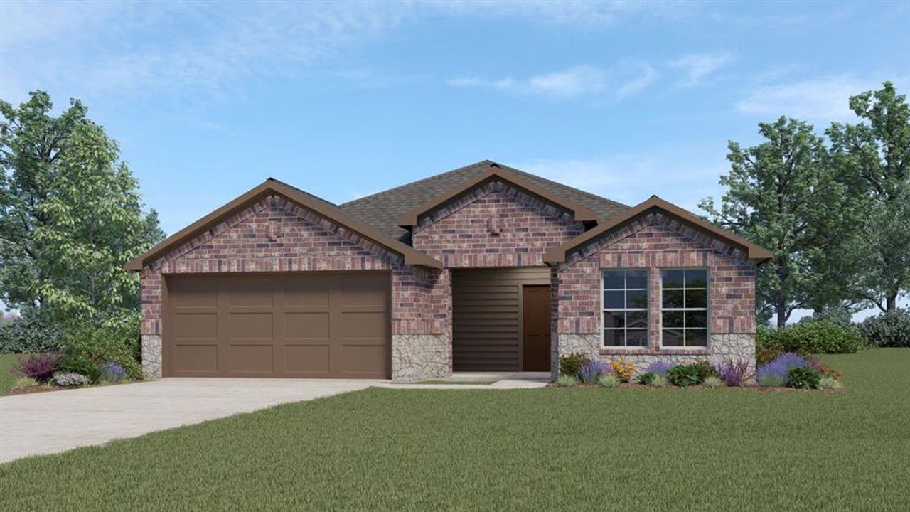 Front exterior of a new home in Cartwright Ranch, Crandall, TX, highlighting curb appeal (Image 2).