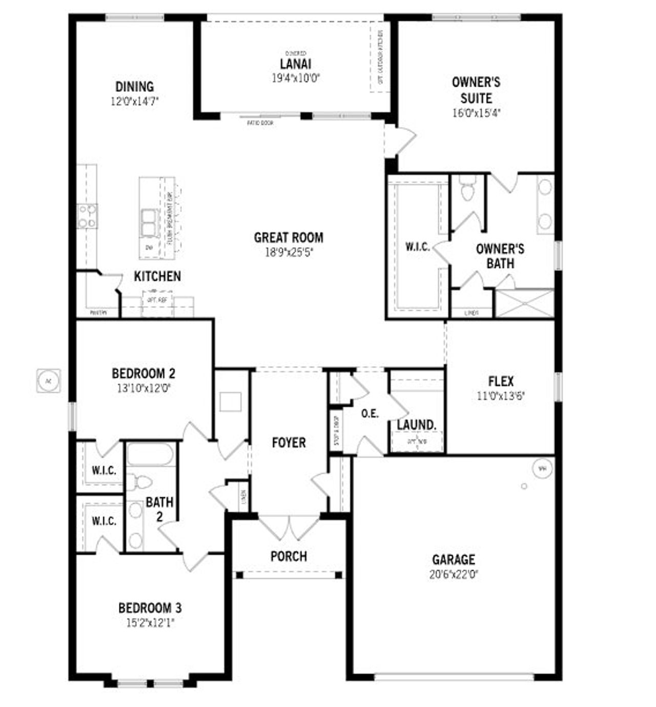 2D floor plan layout of this home in Tradition - Cadence, Port St. Lucie, FL (Image 2).