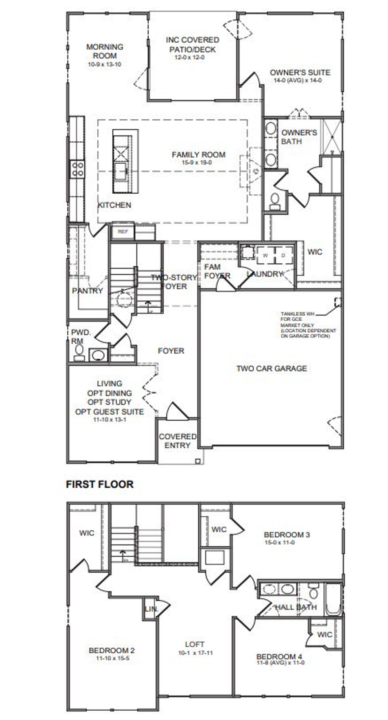 2D floor plan layout for the Ivy by Fischer Homes in Lochmoor at Savannah Lakes, Douglasville, GA (Image 2).