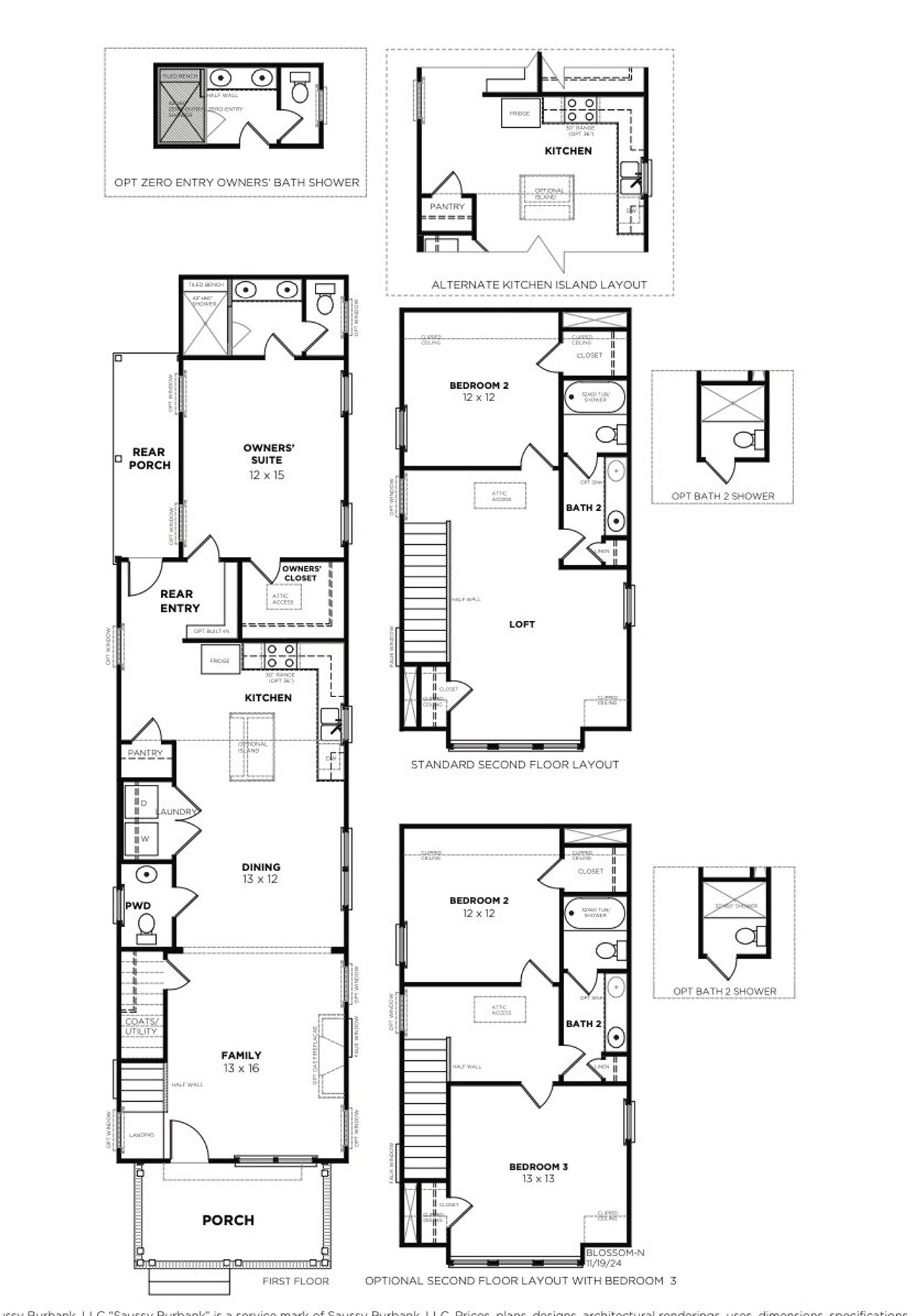2D floor plan layout for the Blossom N by Saussy Burbank in Nexton - Midtown, Summerville, SC (Image 2).