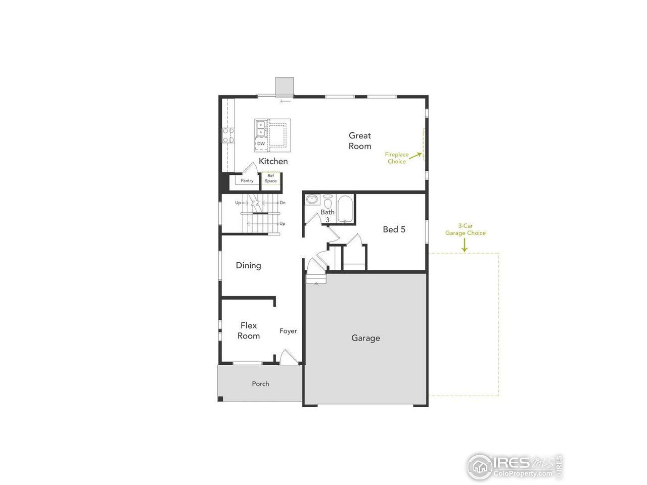 2D floor plan layout of this home in Thompson River Ranch, Johnstown, CO (Image 2).
