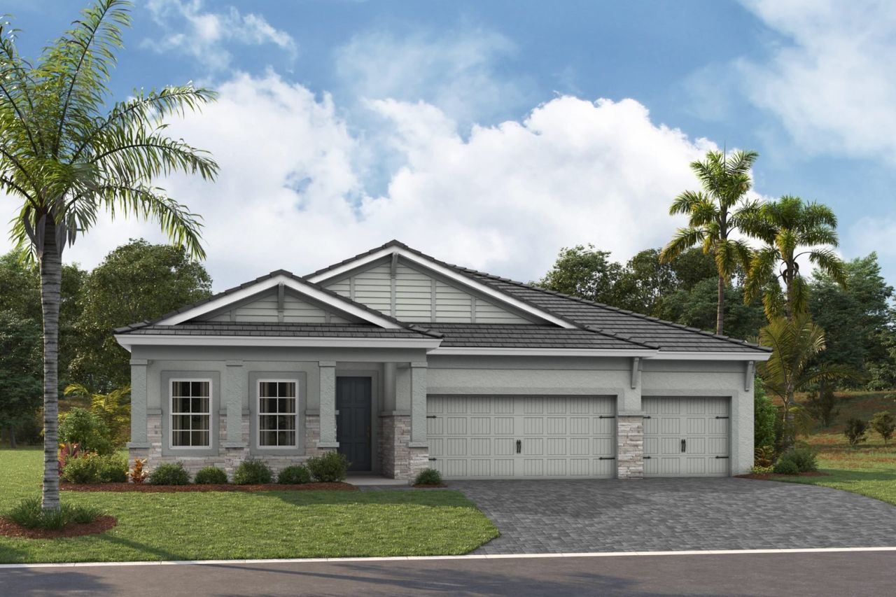 Representative exterior photo of a completed home built from the Longboat I by Homes by WestBay in Longleaf at Grand Park, Sarasota, FL (Image 2).