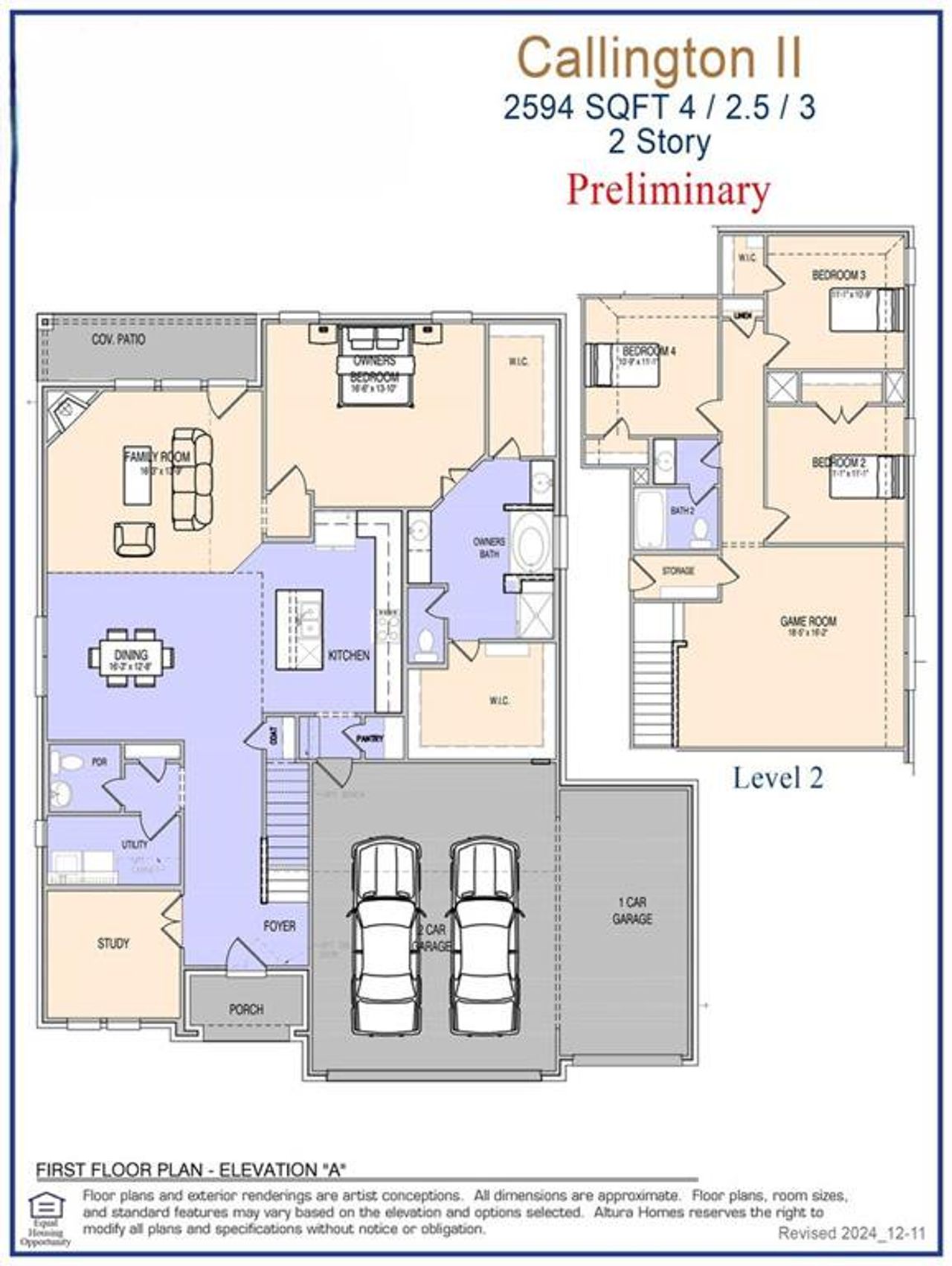Callington II Floor Plan - Page 1 (3 Car) Representative