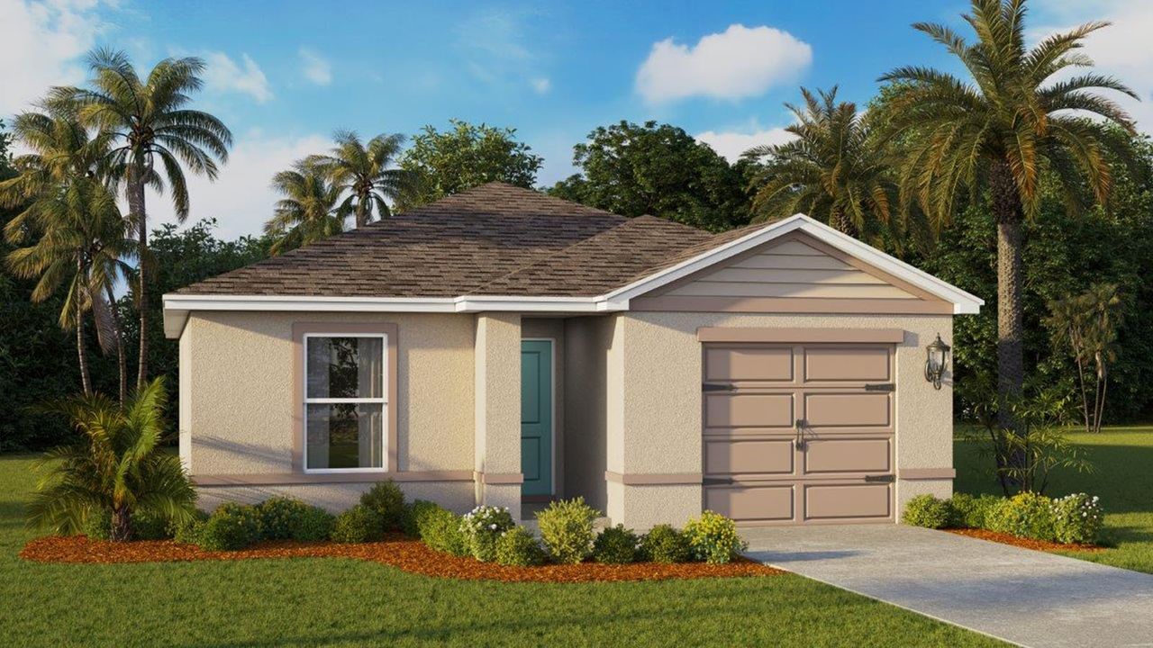 Representative exterior photo of a completed home built from the GREENBRIAR by D.R. Horton in Leoma's Landing, Lake Wales, FL (Image 2).