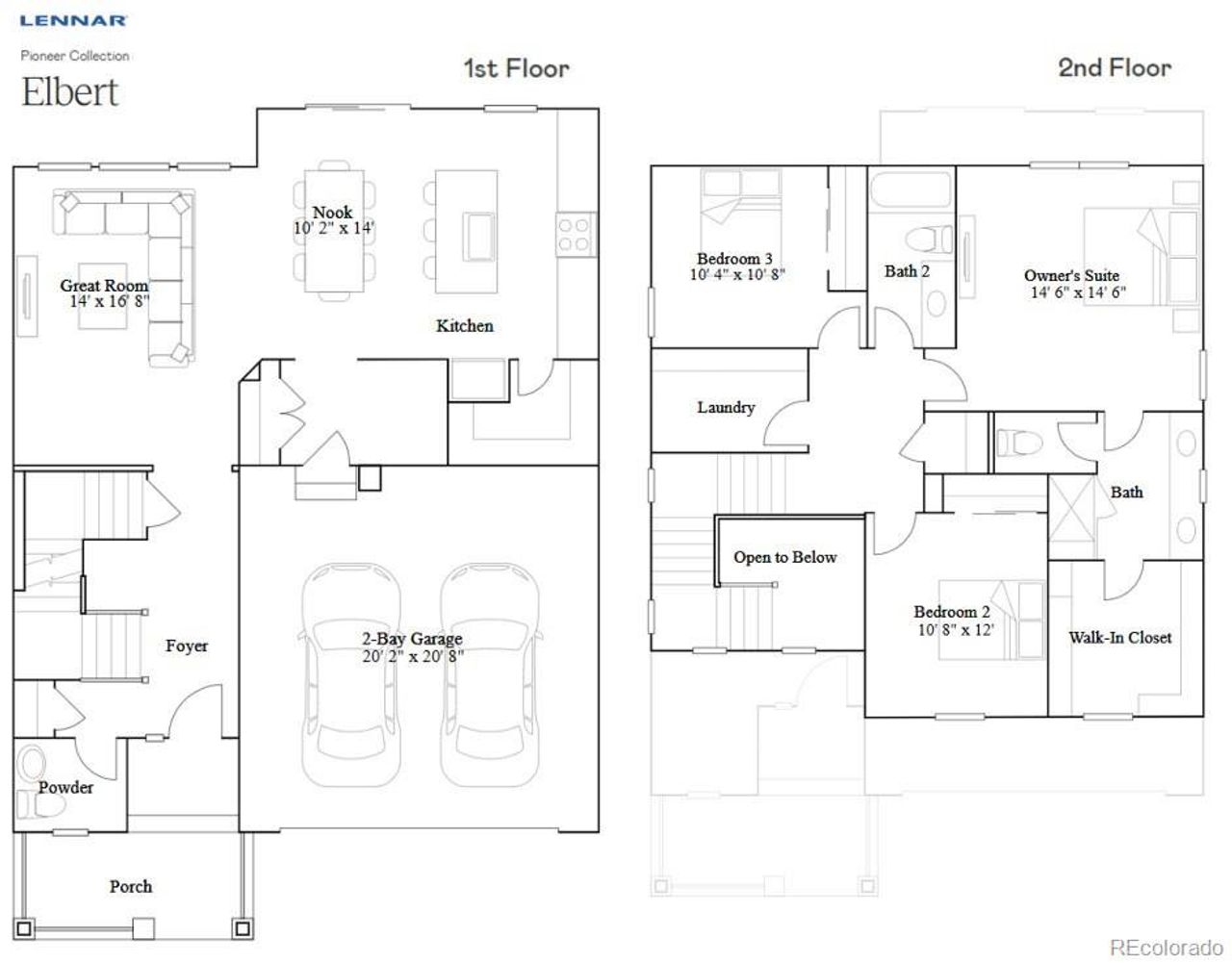 2D floor plan layout of this home in Newlin Crossing: The Pioneer Collection, Parker, CO (Image 2).
