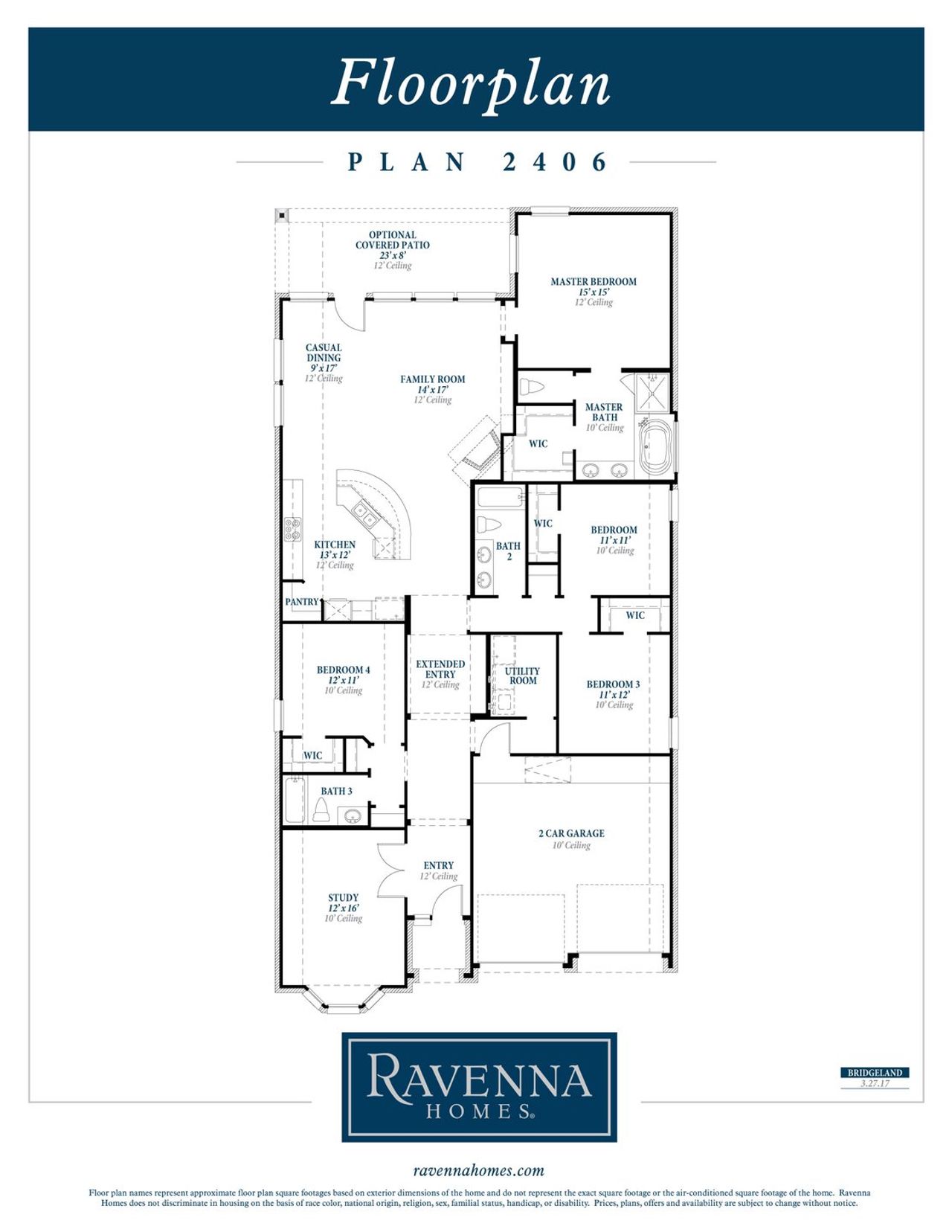 2D floor plan layout for the Plan 2406 by Ravenna Homes in Bridgeland 50', Cypress, TX (Image 2). 2D floor plan layout for the Plan 2406 by Ravenna Homes in Bridgeland 50', Cypress, TX (Image 2).