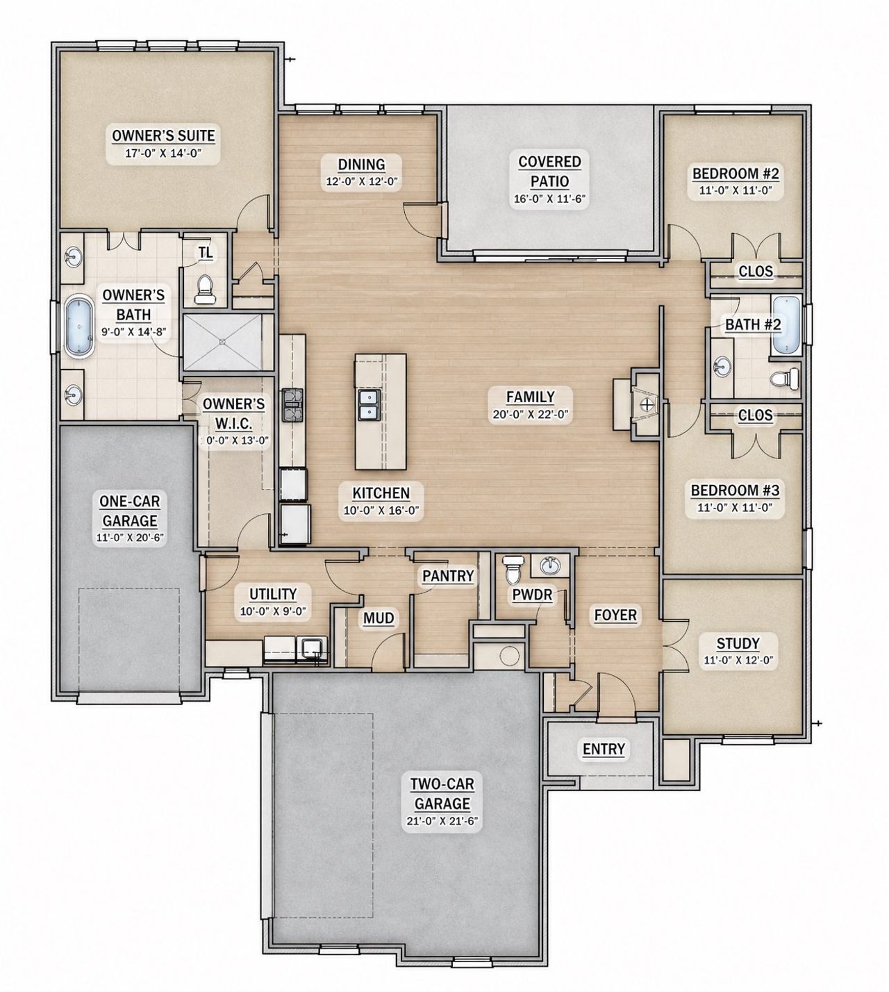 2D floor plan layout for the The McAllen by Kenmark Homes in Coyote Crossing, Godley, TX (Image 2).