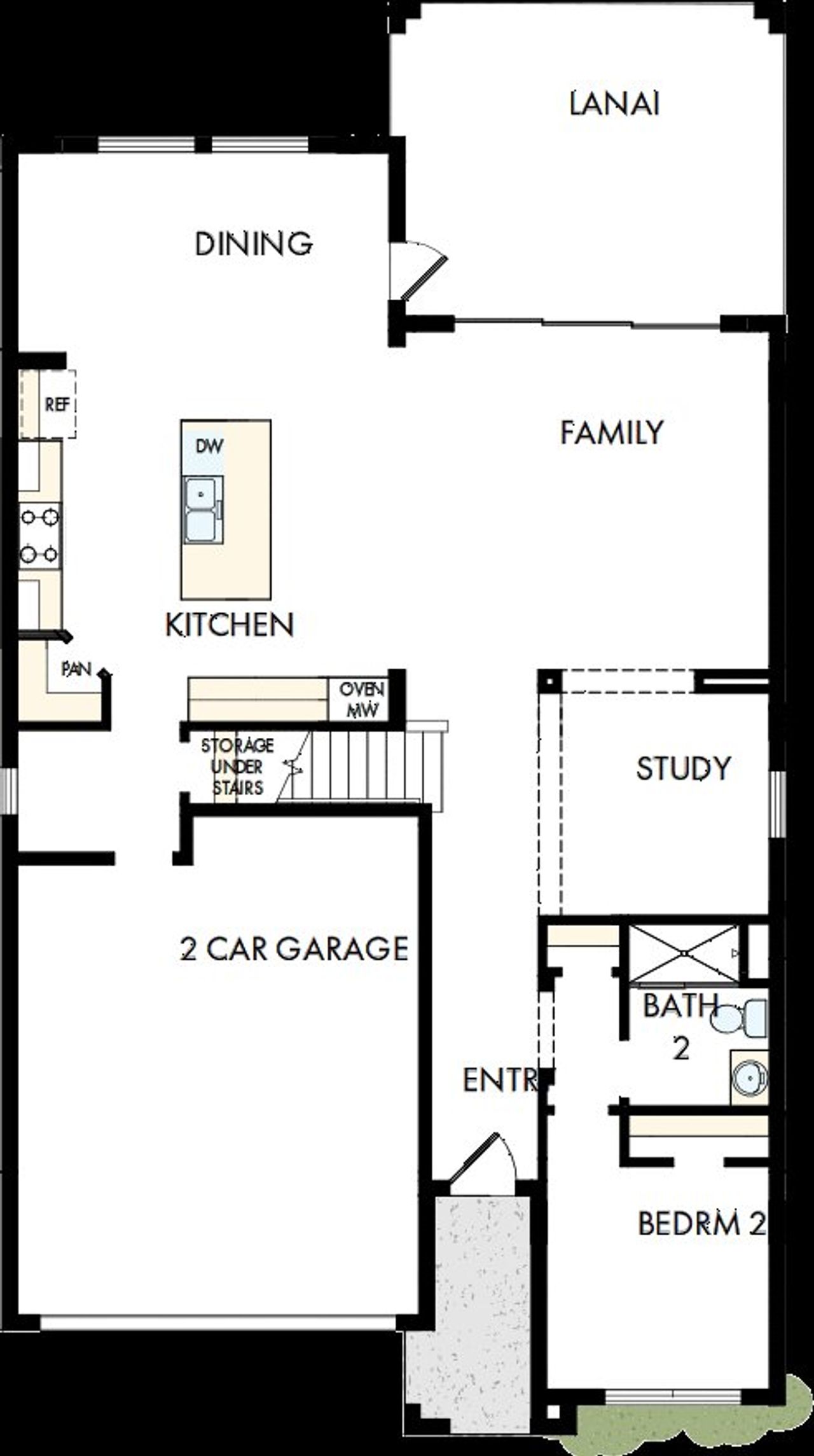 2D floor plan layout of this home in Oakfield at Mount Dora Cottage Series, Mount Dora, FL (Image 2). 2D floor plan layout of this home in Oakfield at Mount Dora Cottage Series, Mount Dora, FL (Image 2).