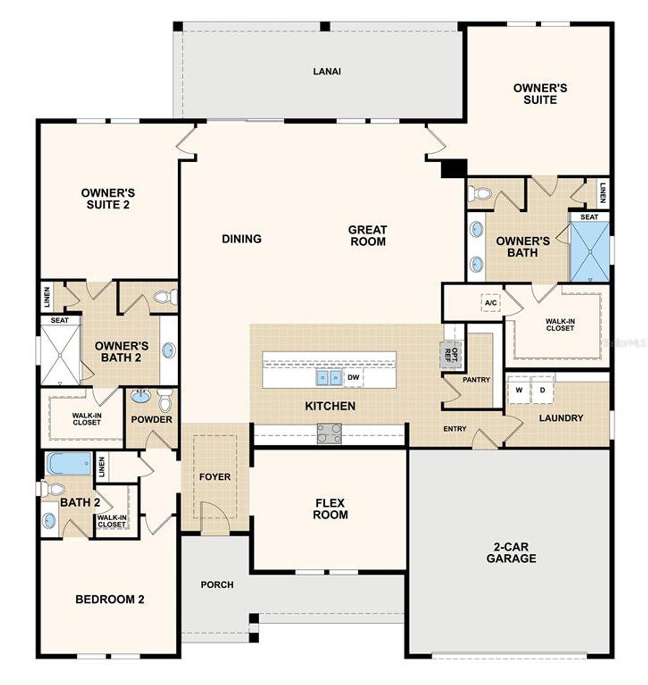 2D floor plan layout of this home in Reverie at Palm Coast, Palm Coast, FL (Image 2).