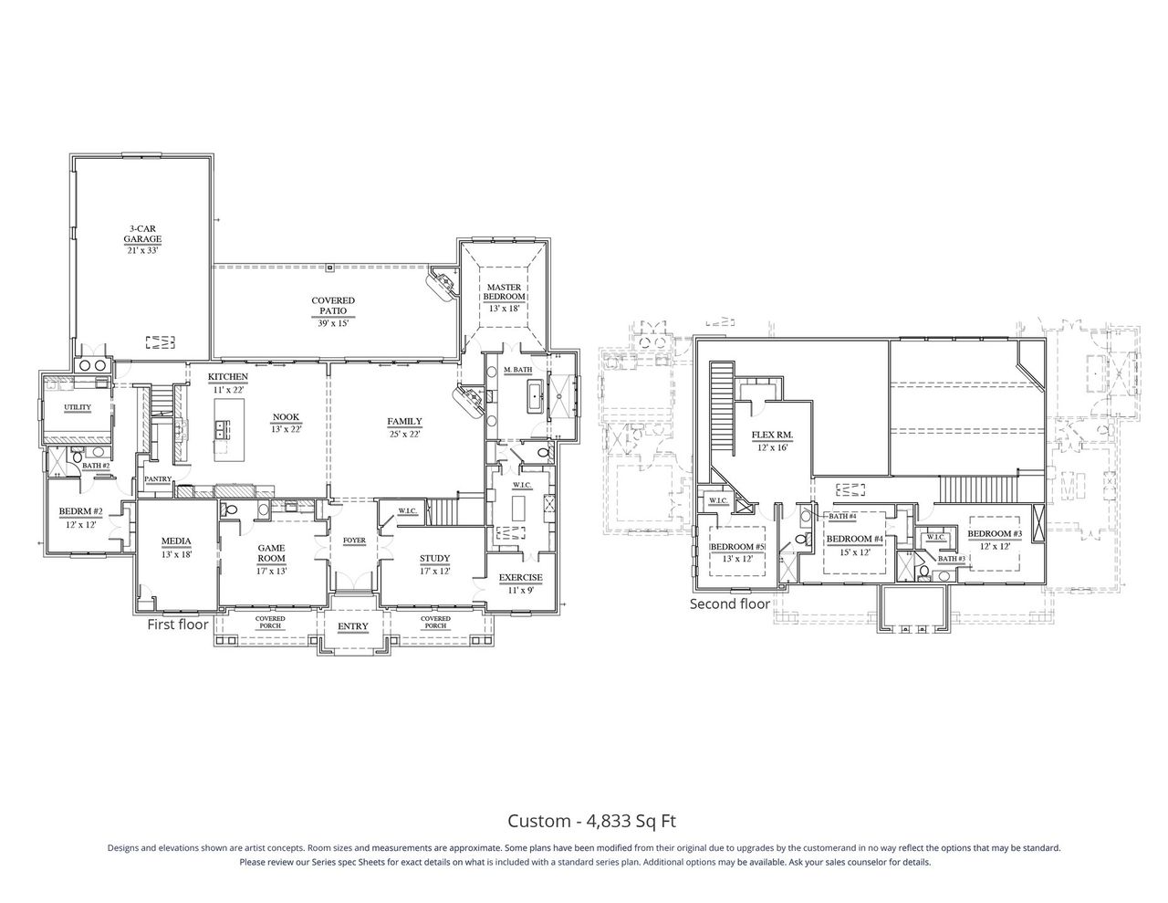 2D floor plan layout for the Custom 4833 by Our Country Homes in Enchanted Creek, Lucas, TX (Image 2).