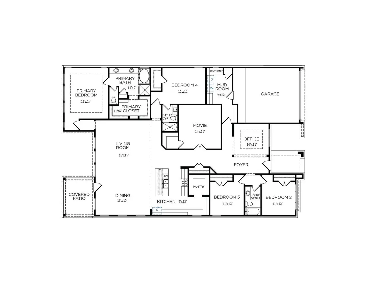 2D floor plan layout of this home in Canterra Creek  60', Iowa Colony, TX (Image 2).