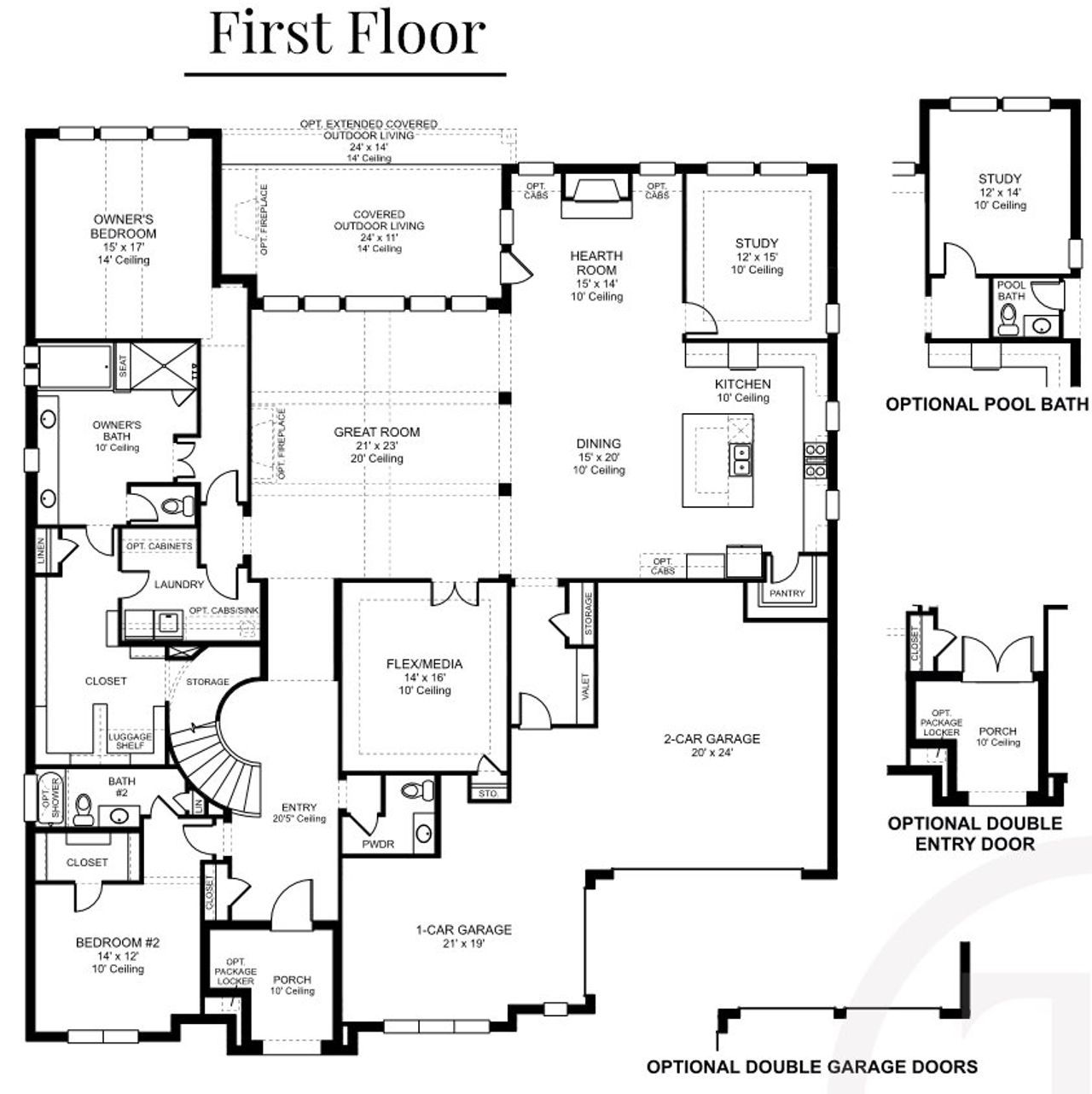 2D floor plan layout for the 7031 by Tradition Homes in Mustang Lakes – 86’, Celina, TX (Image 2).