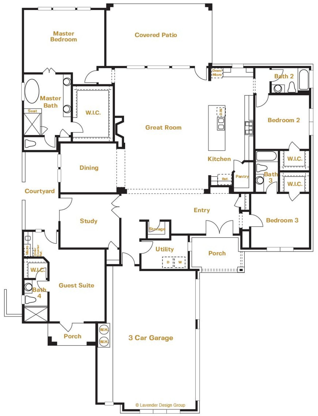 2D floor plan layout for the Santa Barbara by Sitterle Homes in Santa Rita Ranch – Estate Homes, Liberty Hill, TX (Image 2). 2D floor plan layout for the Santa Barbara by Sitterle Homes in Santa Rita Ranch – Estate Homes, Liberty Hill, TX (Image 2).