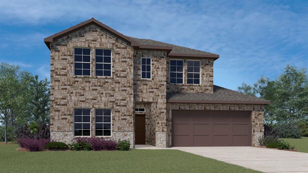 Front exterior of a new home in Cartwright Ranch, Crandall, TX, highlighting curb appeal (Image 2).