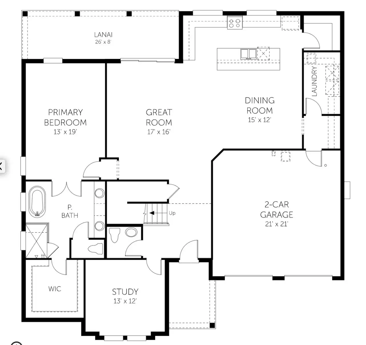 2D floor plan layout of this home in Palms at Windermere, Windermere, FL (Image 2).