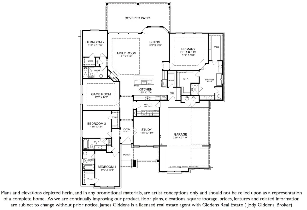 2D floor plan layout of this home in Scofield Farms Estates, Georgetown, TX (Image 2).