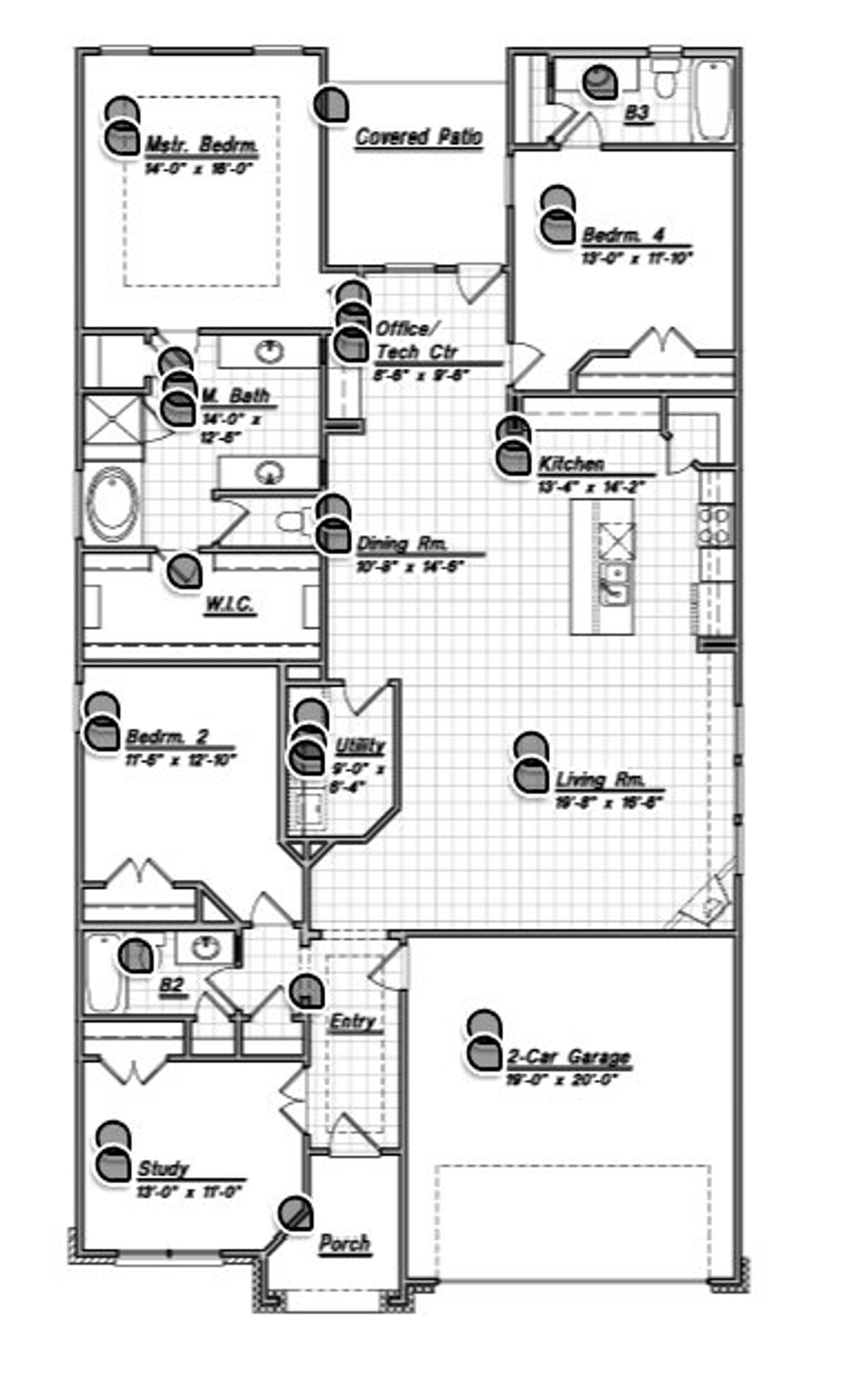 2D floor plan layout for the 50’s  Arcadia by Bellaire Homes in The Parklands, Schertz, TX (Image 2).