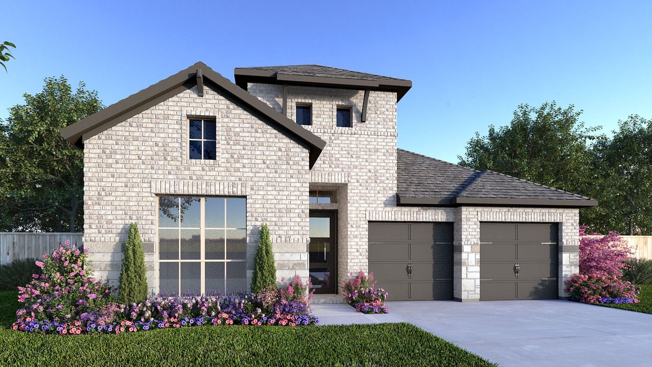 Representative exterior photo of a completed home built from the Design 2300H by Perry Homes in Riceland 50', Mont Belvieu, TX (Image 2).