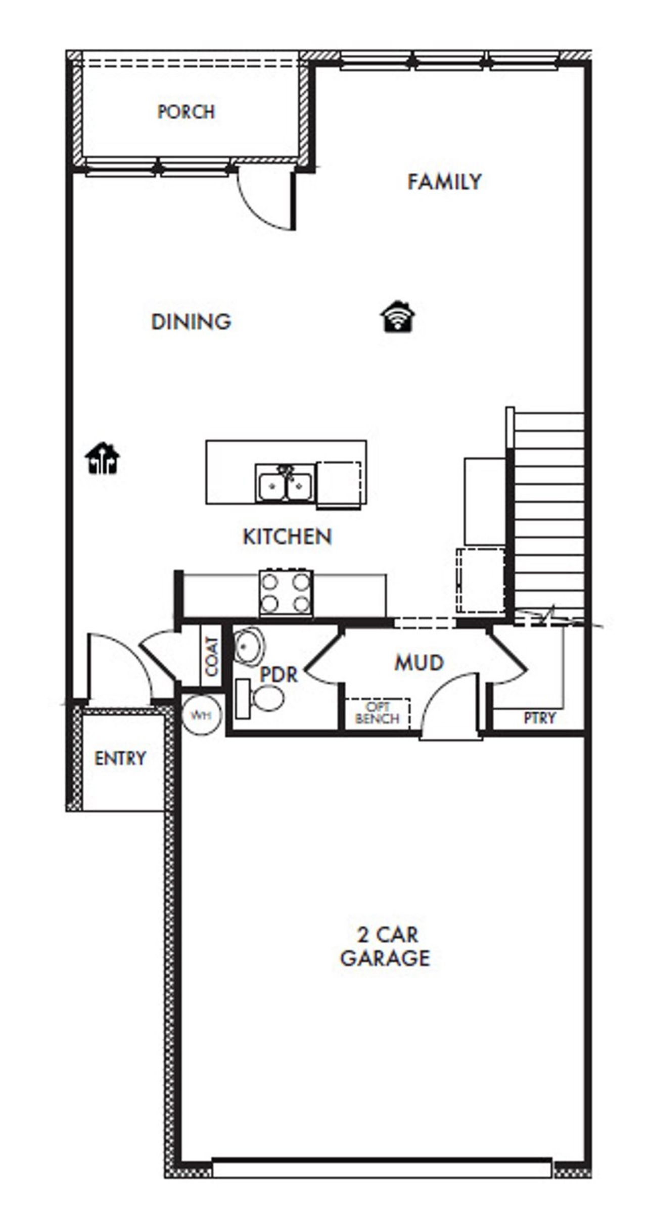2D floor plan layout for the Bridgeport by Impression Homes in Main Street Village, Mansfield, TX (Image 2).