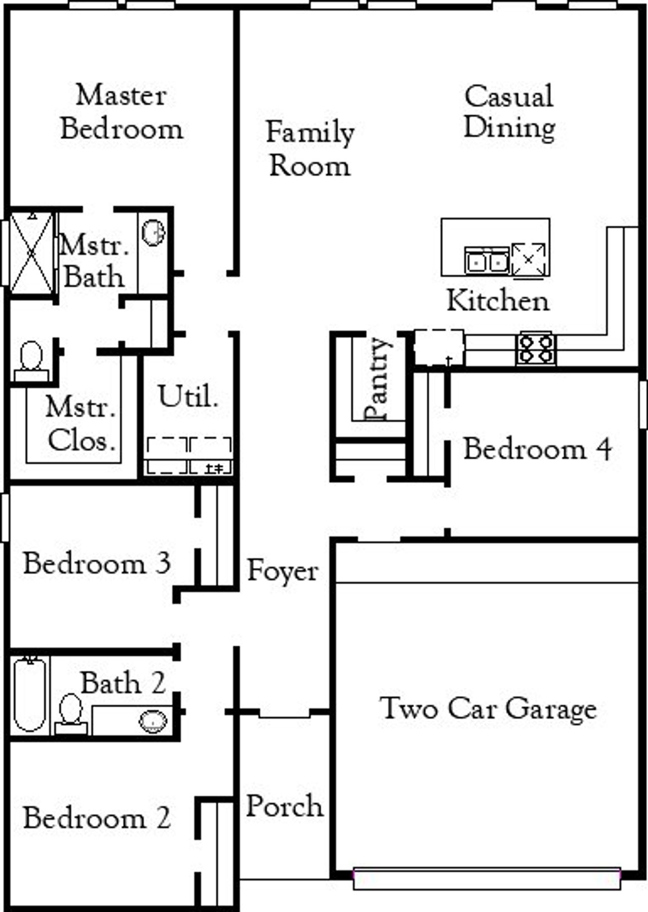 2D floor plan layout of this home in Hickory Ridge, Elmendorf, TX (Image 2).