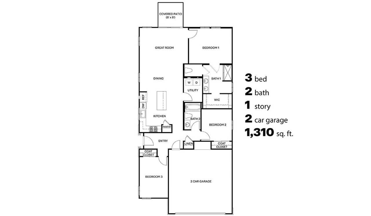 2D floor plan layout of this home in Entrada Del Toro at Rancho Sahuarita, Sahuarita, AZ (Image 2).