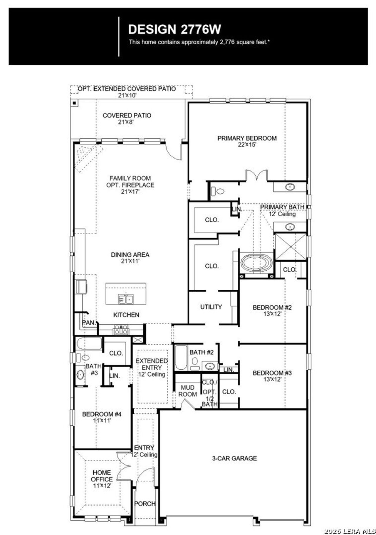 2D floor plan layout of this home in Meadows of Mill Creek, Seguin, TX (Image 2).
