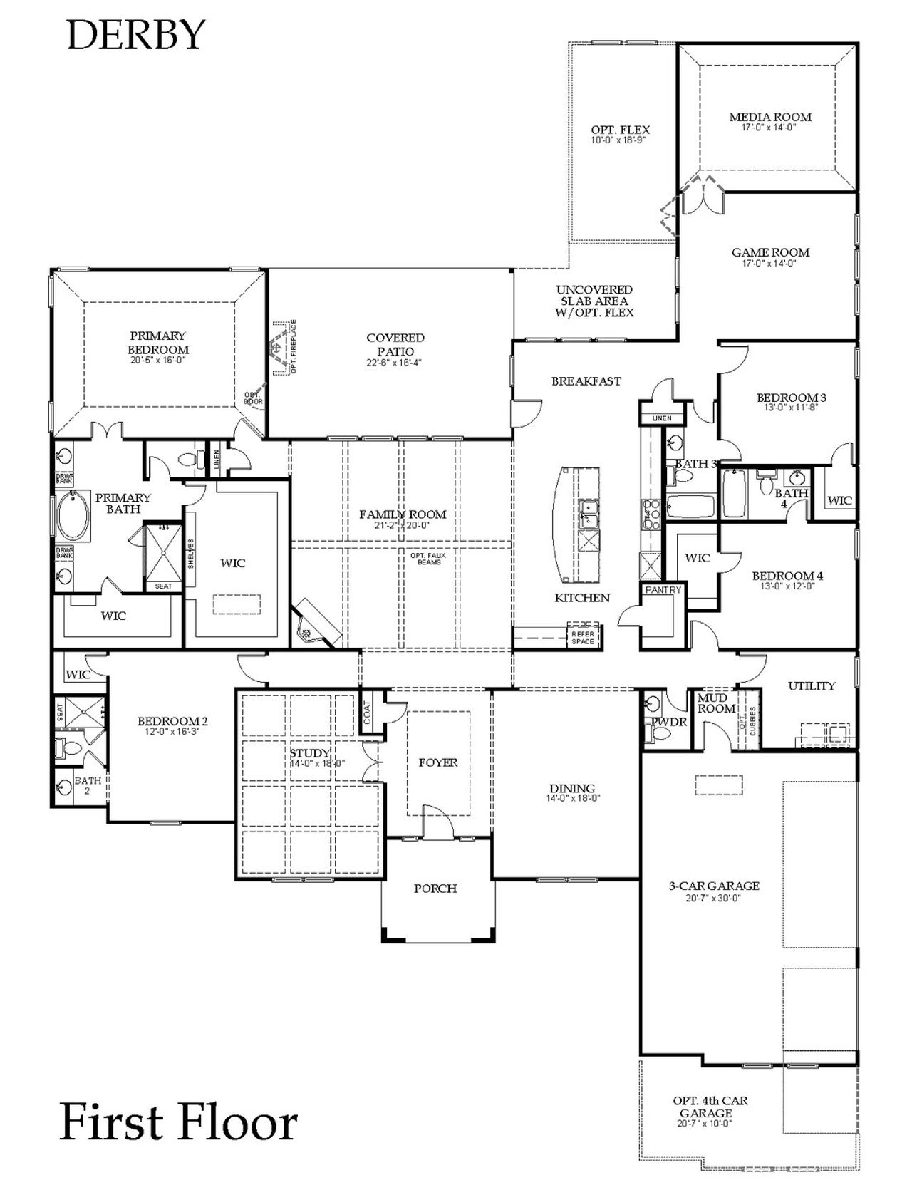 2D floor plan layout for the Derby by Windsor Homes in Las Brisas at Stoney Creek, Sunnyvale, TX (Image 2).