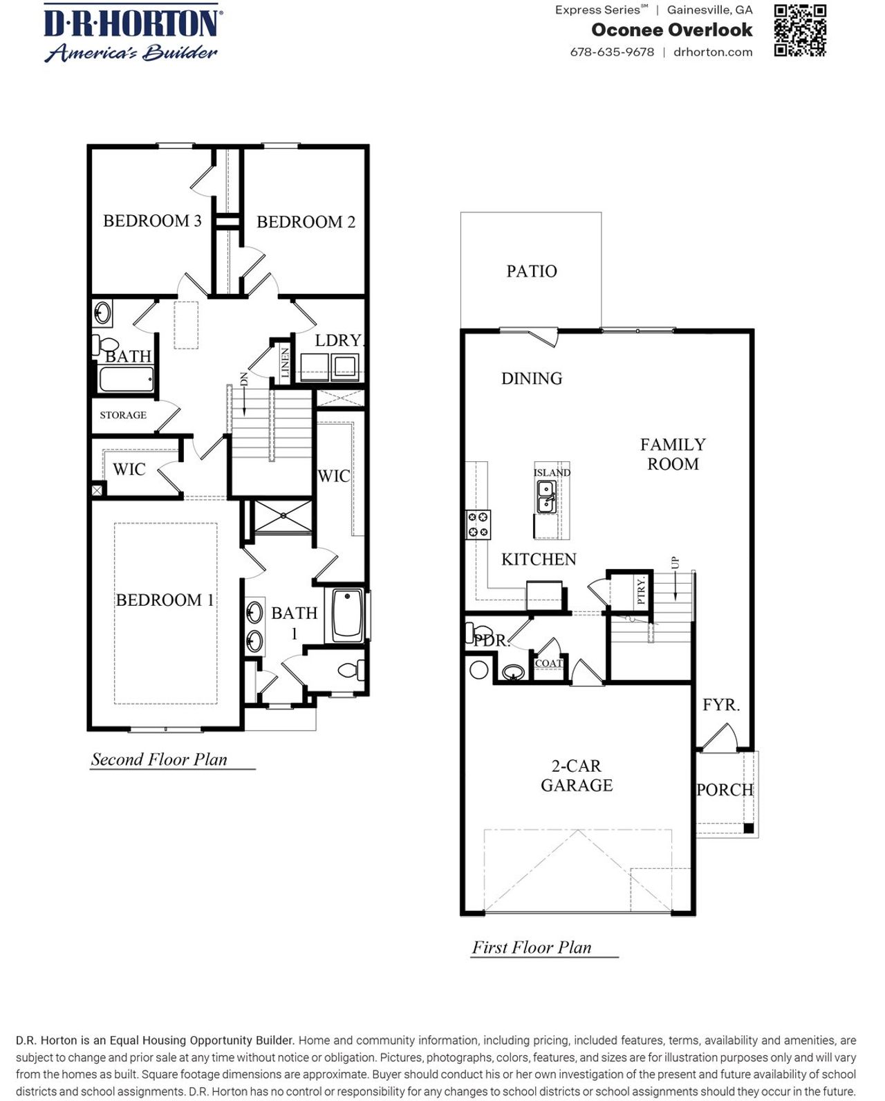 2D floor plan layout for the SALISBURY 24' TOWNHOME by D.R. Horton in Oconee Overlook Townhomes, Gainesville, GA (Image 2).