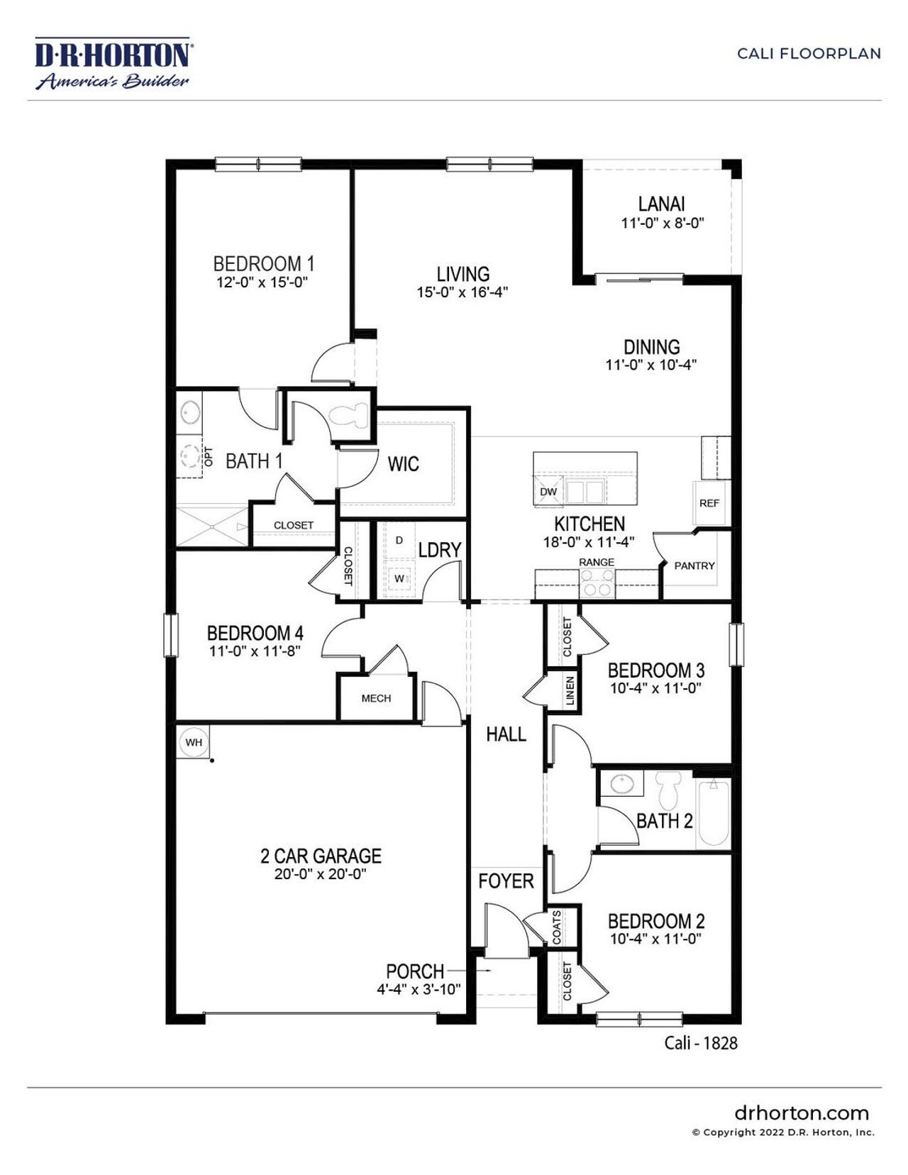 2D floor plan layout of this home in Cypress Bay West, Palm Bay, FL (Image 2).