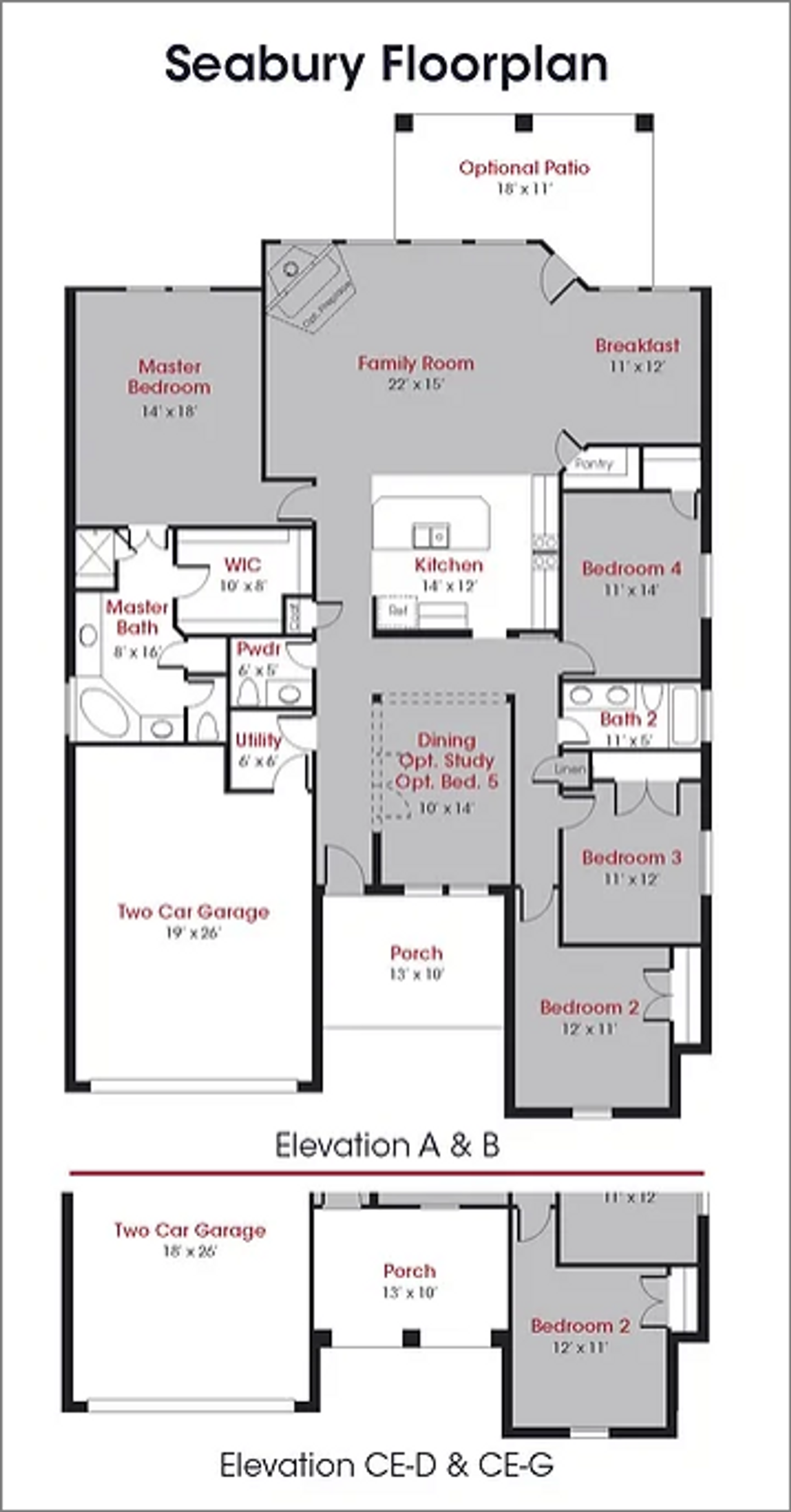 2D floor plan layout for the Seabury by Kendall Homes in Deer Pines, Conroe, TX (Image 2). 2D floor plan layout for the Seabury by Kendall Homes in Deer Pines, Conroe, TX (Image 2).