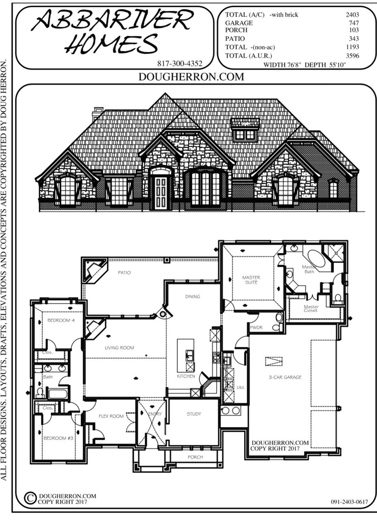 2D floor plan layout for the 091-2403-0617 by Abba River Homes in Stanford Estates, Springtown, TX (Image 2).