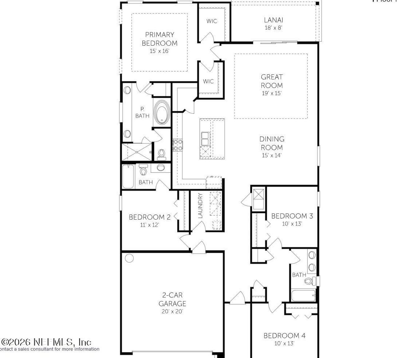 2D floor plan layout of this home in Silver Landing at SilverLeaf, St. Augustine, FL (Image 2).