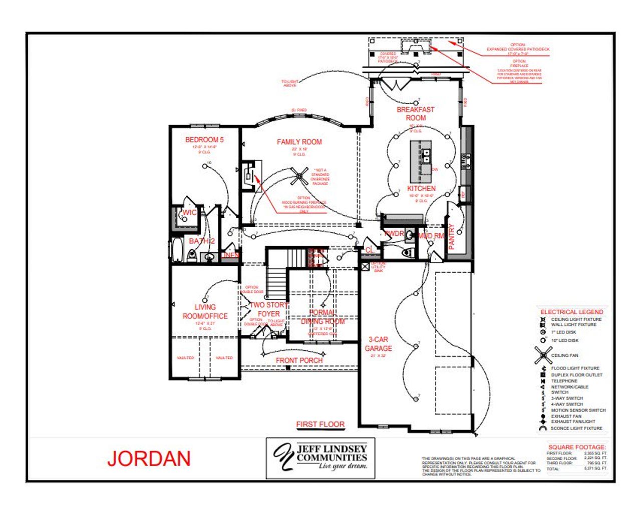 2D floor plan layout for the Jordan F by Jeff Lindsey Communities in Bernhard Farms, Fayetteville, GA (Image 2).